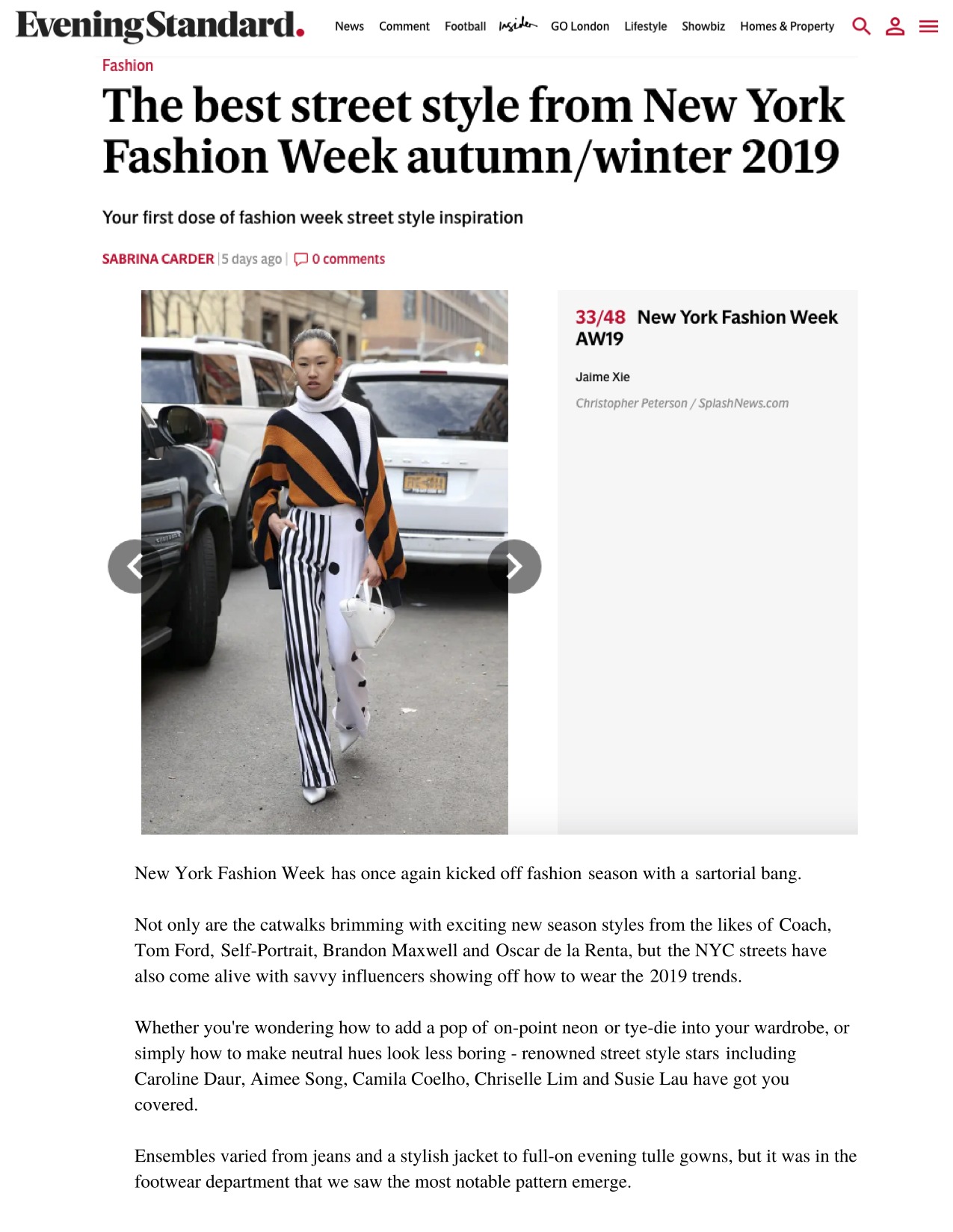 Evening Standard: The Best Street Style from New York Fashion Week Autumn/Winter 2019
