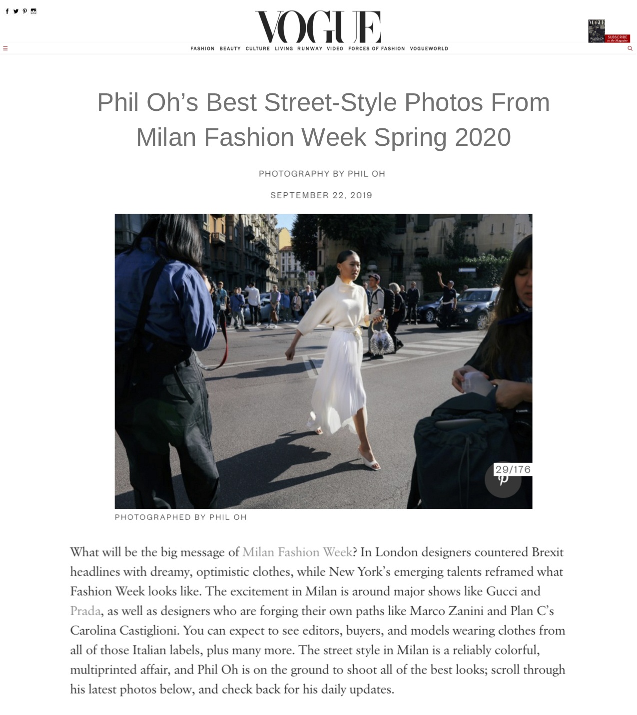 Vogue: Milan Fashion Week Spring 2020 Street Style