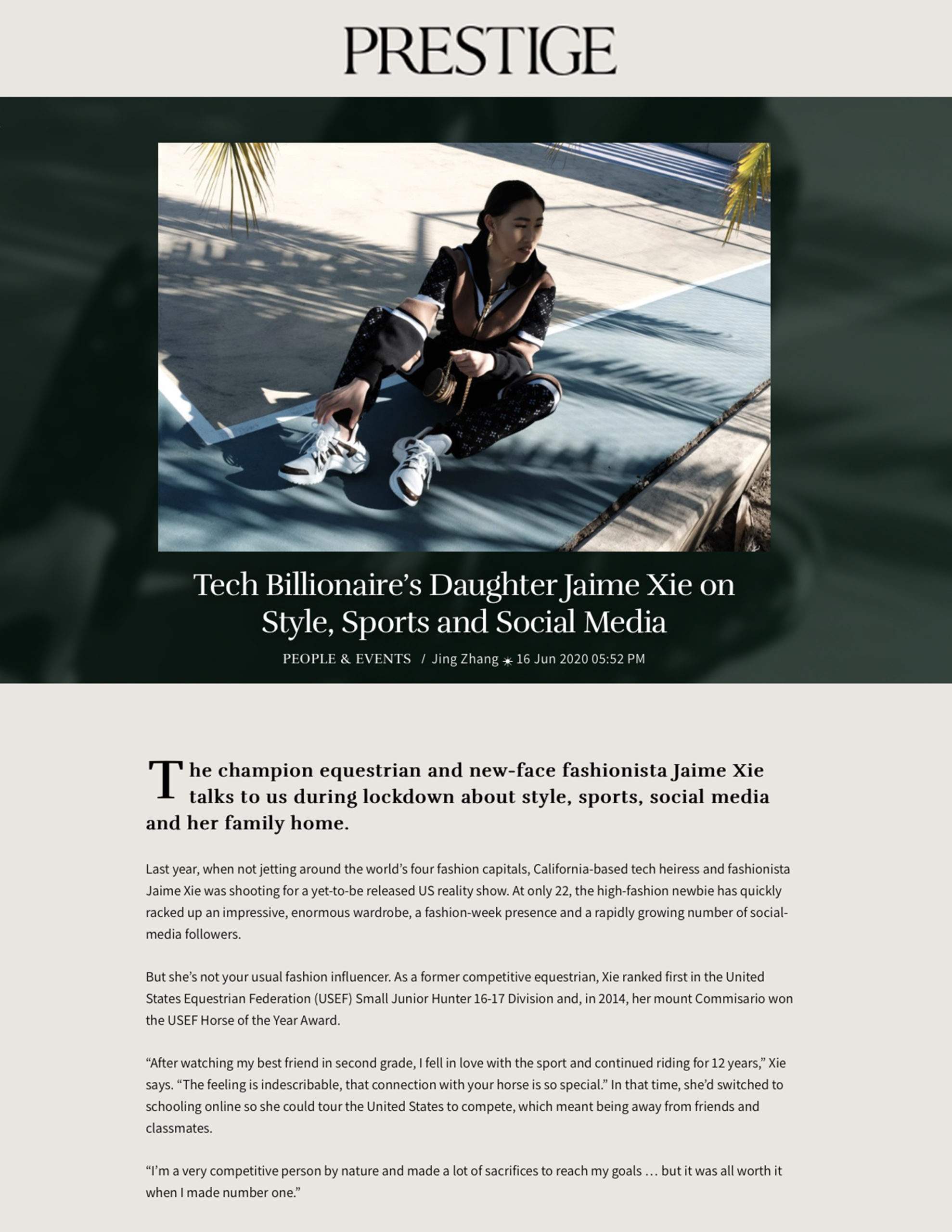 Prestige: Tech Billionaire’s Daughter Jaime Xie on Style, Sports and Social Media